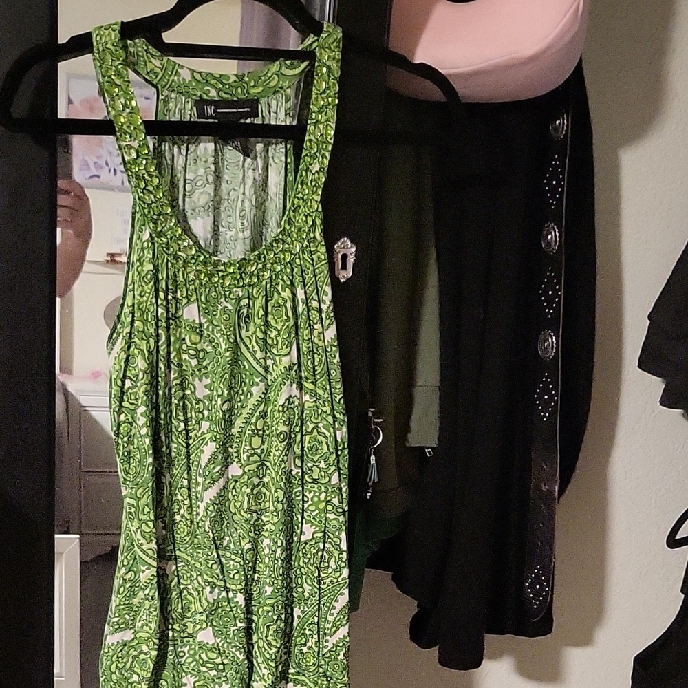 INC International Concepts Green Paisley Racerback Tank